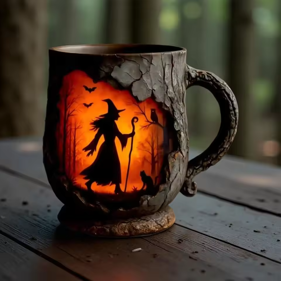 3D Halloween Tasse – mit Hexen- und Katzen-Design