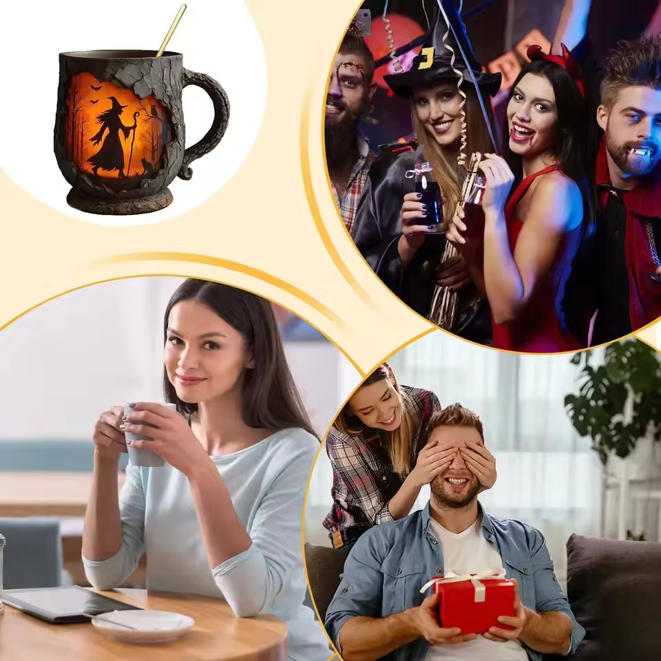 3D Halloween Tasse – mit Hexen- und Katzen-Design