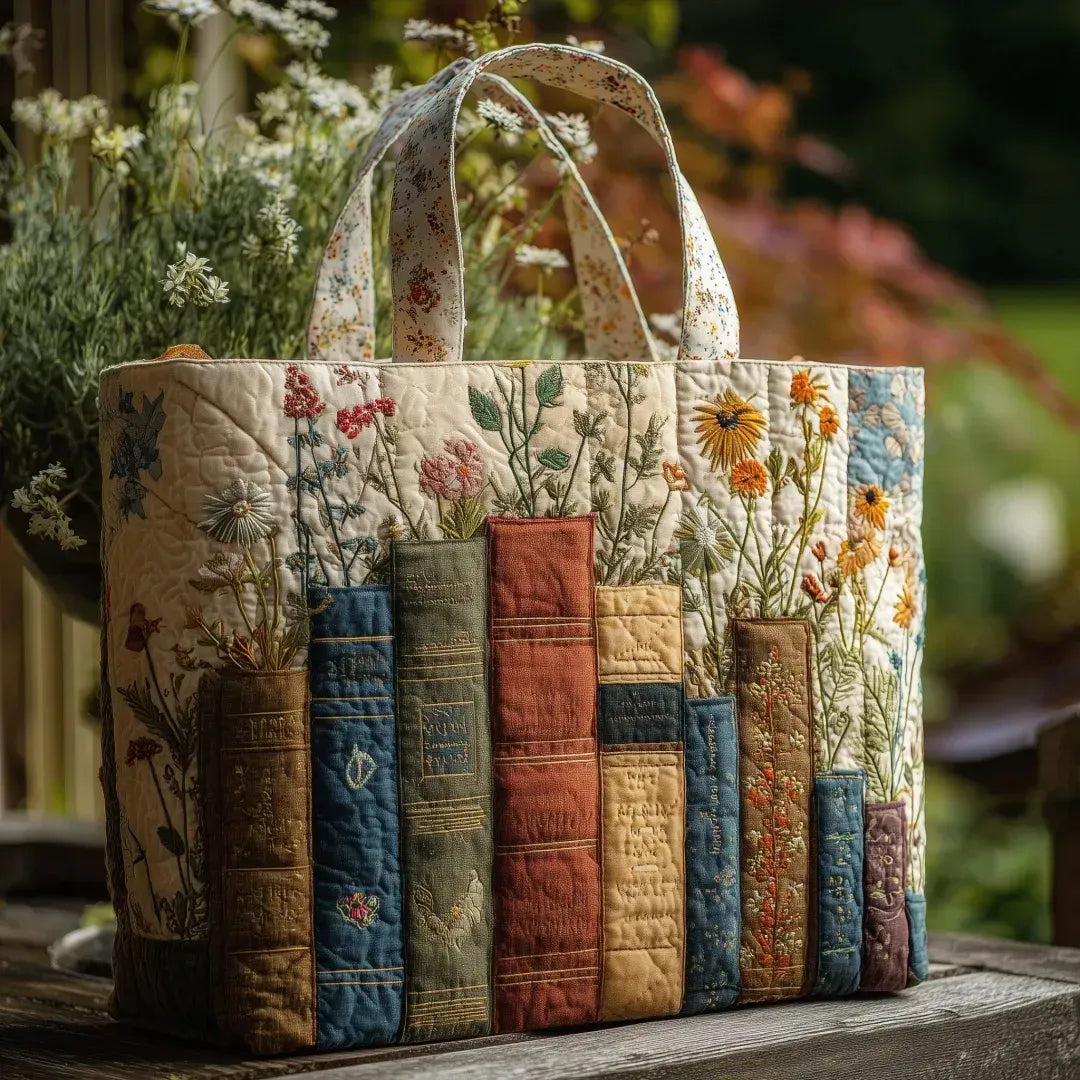 Gepolsterte Tasche: Bücher und Blumen
