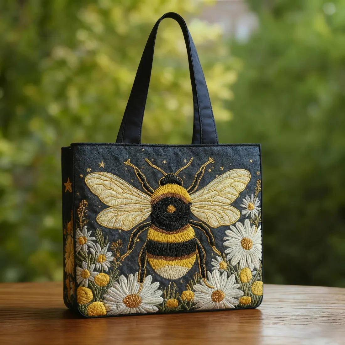 Tasche mit Gänseblümchen und Sternen