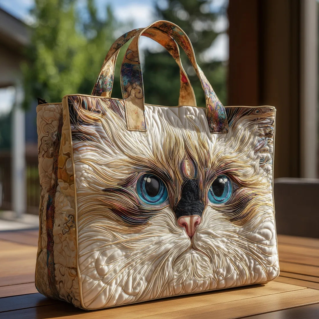 weiße Katzen Tasche mit blauen Augen