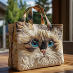weiße Katzen Tasche mit blauen Augen
