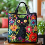 Schwarze Katzen gesteppte Schultertasche